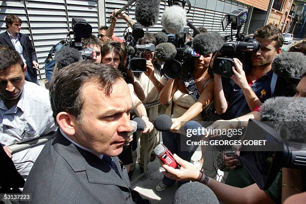 Francis Szpiner lawyer of former mayor of Toulouse Dominique Baudis talks to journalists, 23 June 2005, as she leaves Toulouse court-house where...