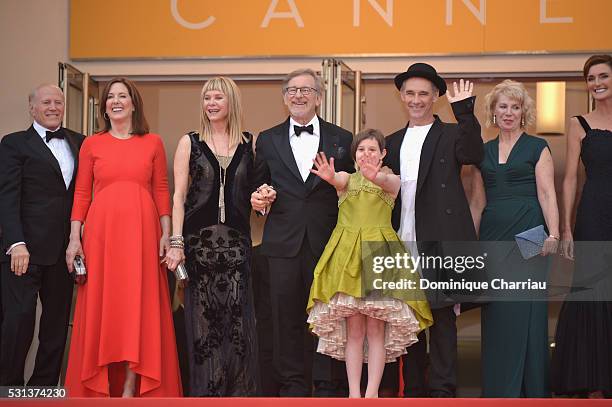 Frank Marshall, Kathleen Kennedy, Kate Capshaw, Steven Spielberg, Ruby Barnhill, Mark Rylance, Claire van Kampen and Lucy Dahl attend "The BFG "...