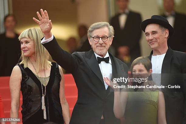 Kate Capshaw, Steven Spielberg, Ruby Barnhill and Mark Rylance attend "The BFG " premiere during the 69th annual Cannes Film Festival at the Palais...