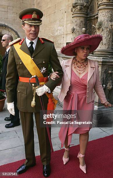 Grand Duke Henri, the Duke of Luxembourg and Grand Duchess Maria Teresa, the Duchess of Luxembourg leave the Cathedral of Luxembourg after attending...