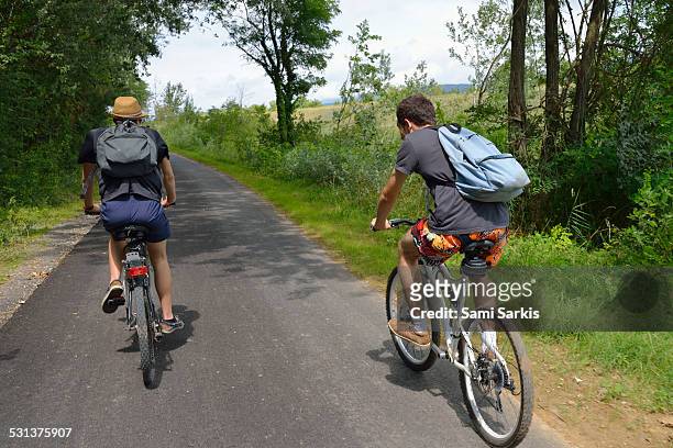 two friends enjoying biking - drome stock pictures, royalty-free photos & images