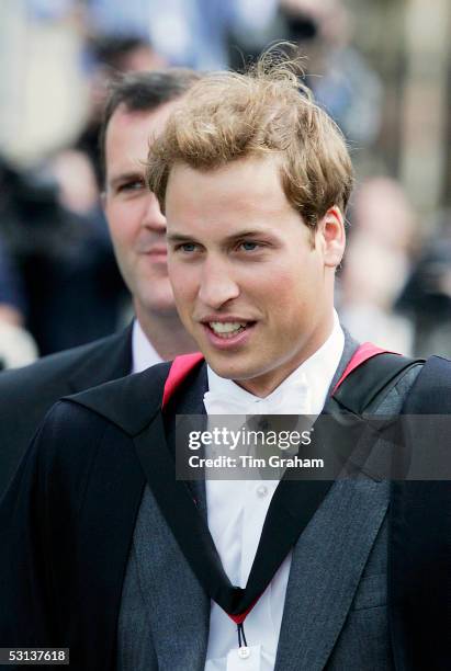 New graduate Prince William attends the graduation ceremony at St Andrews University to collect his 2:1 Master of Arts Degree in Geography in St...