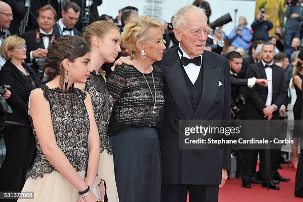 Actor Max Von Sydow and wife Catherine Brelet attend "The BFG " premiere during the 69th annual Cannes Film Festival at the Palais des Festivals on...