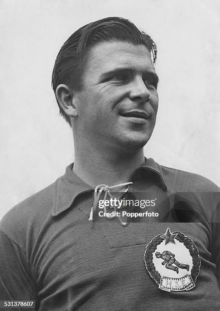 Hungarian footballer Ferenc Puskás , captain of the Hungarian national team, circa 1955.