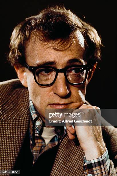 American actor, writer, director and musician Woody Allen, circa 1975.