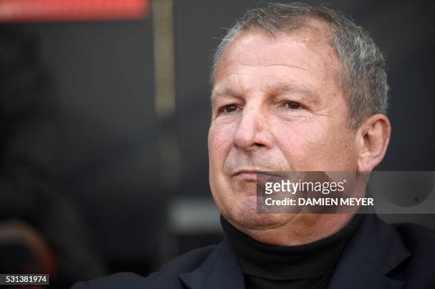 Rennes' French coach Rolland Courbis attends the French L1 football match between Stade Rennais FC and SC Bastia at the Roazhon Park stadium in...