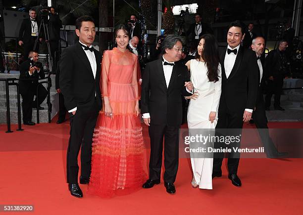 Cho Jin-woong, Kim Min-Hee, Park Chan-Wook, Kim Tae-Ri and Jo Jing-Woong attend "The Handmaiden " premiere during the 69th annual Cannes Film...