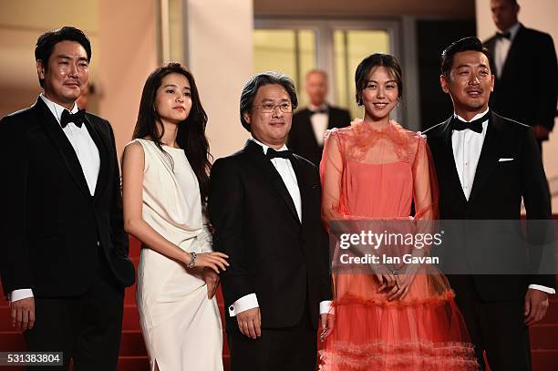 Ha Jung-Woo, Kim Min-Hee, Park Chan-Wook, Kim Tae-Ri and Jo Jing-Woong attend "The Handmaiden " premiere during the 69th annual Cannes Film Festival...