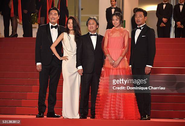Ha Jung-Woo, Kim Min-Hee, Park Chan-Wook, Kim Tae-Ri and Jo Jing-Woong attend "The Handmaiden " premiere during the 69th annual Cannes Film Festival...