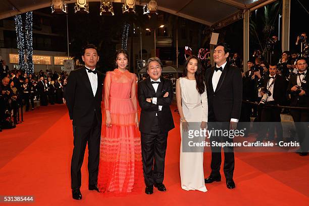 Cho Jin-woong, Kim Min-Hee, Park Chan-Wook, Kim Tae-Ri and Jo Jing-Woong attend "The Handmaiden " premiere during the 69th annual Cannes Film...