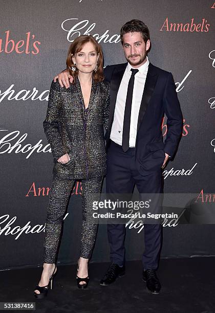 Isabelle Huppert and son Lorenzo Chammah attend the Chopard Gent's Party at Annabel's in Cannes during the 69th Cannes Film Festival on May 14, 2016...