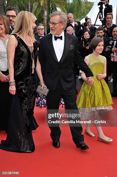 Kate Capshaw, Steven Spielberg and Ruby Barnhill attend "The BFG" premiere during The 69th annual Cannes Film Festival on May 14, 2016 in Cannes,...