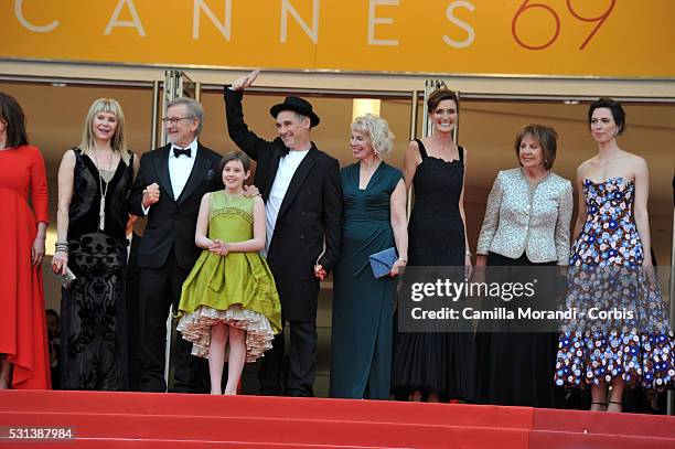 Kate Capshaw, Steven Spielberg, Ruby Barnhill, Mark Rylance, Penelope Wilton and Rebecca Hall attend "The BFG" premiere during The 69th annual Cannes...