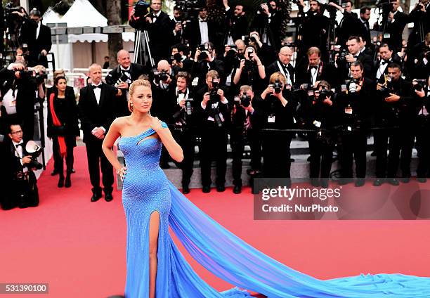 Actress Blake Lively poses on May 14, 2016 as she arrives for the screening of the film 'The BFG' at the 69th Cannes Film Festival in Cannes,...