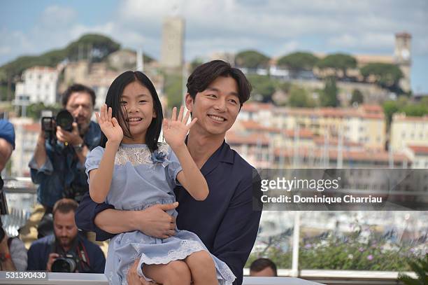 Actors Kim Su-an and Gong Yoo attend the "Train To Busan " photocall during the 69th Annual Cannes Film Festival on May 14, 2016 in Cannes, France.