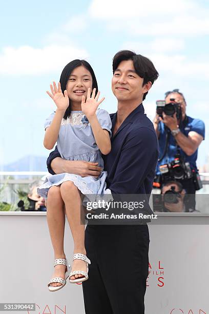 Actors Kim Su-an and Gong Yoo attend the "Train To Busan " photocall during the 69th Annual Cannes Film Festival on May 14, 2016 in Cannes, France.