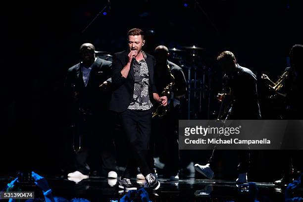 Justin Timberlake performs his new single "Can't Stop The Feeling" at the Ericsson Globe on May 14, 2016 in Stockholm, Sweden.