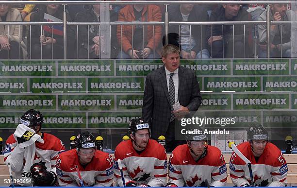 Canada head coach Bill Peters during IIHF ice hockey world championship Group B preliminary round game between Canada and Slovakia at Yubileiny ice...