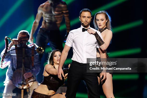 Host Mans Zelmerlow is seen at the Ericsson Globe on May 14, 2016 in Stockholm, Sweden.