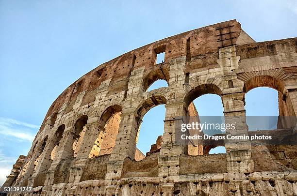 ancient walls of great roman amphitheater - amphitetras stock pictures, royalty-free photos & images
