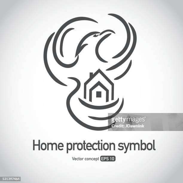 phoenix vogel schutz home-symbol - phoenix mythical bird stock-grafiken, -clipart, -cartoons und -symbole