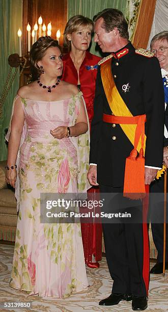 Grand Duchess Maria Theresa and Grand Duke Henri of Luxembourg attend a dinner at the Grand Ducal Palace as part of National Day celebrations June...