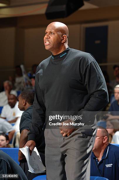 Assistant coach Kermit Washington of the Asheville Altitude reacts to a call during the game against the Huntsville Flight in the NBDL semifinal...