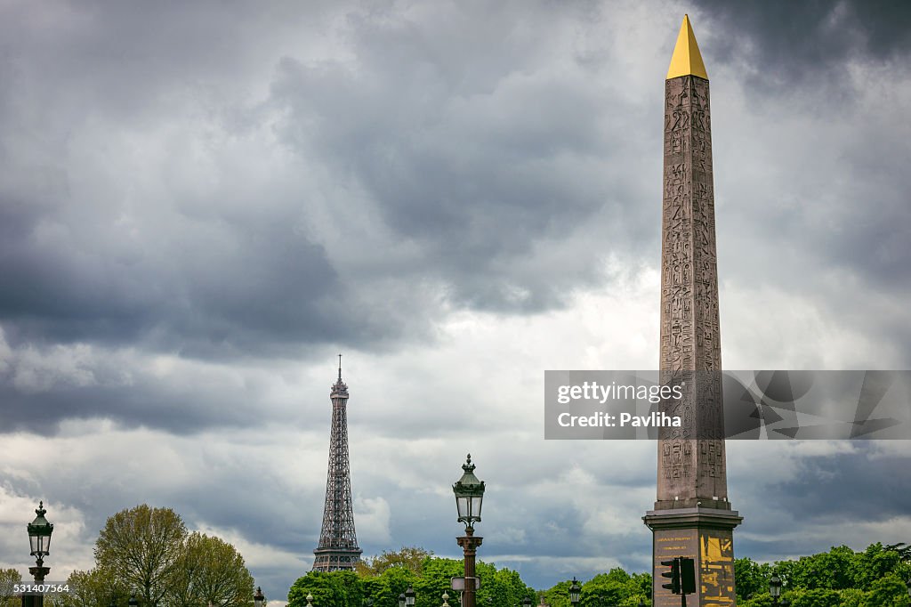 Egyptian Obelisk of Luxor and Eiffel Tower,Paris,France