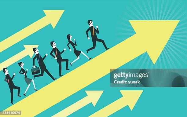 stockillustraties, clipart, cartoons en iconen met business people run up on the arrow - assertive