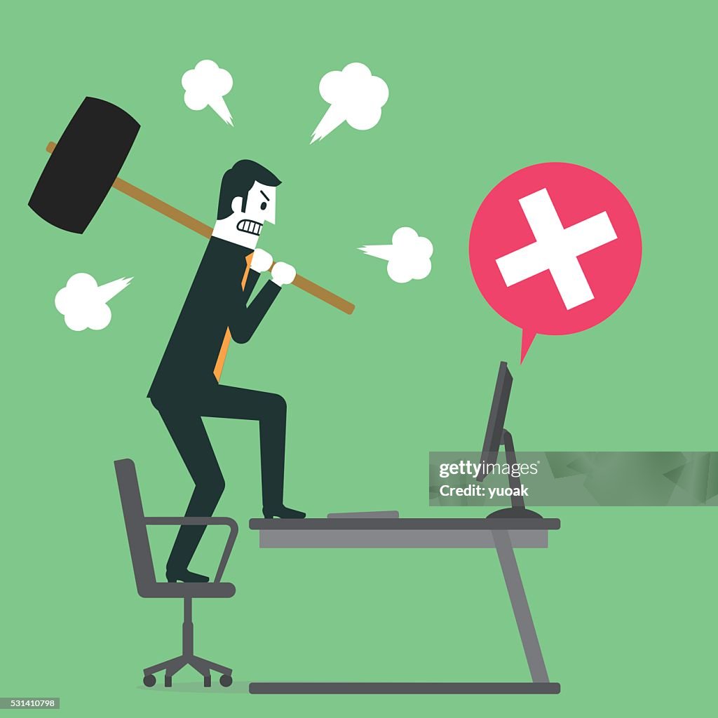 Man angry at computer
