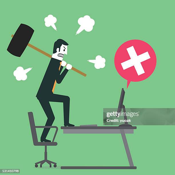 man angry at computer - hostile work environment stock illustrations