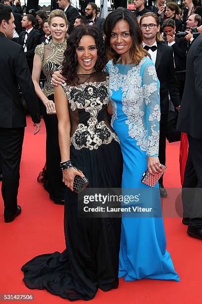 Aida Touihri and Laurence Roustandjee attend 'The BFG ' premiere during the 69th annual Cannes Film Festival at the Palais des Festivals on May 14,...