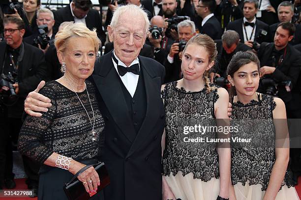 Max von Sydow and his wife Catherine Brelet and his Grand Daughters attend 'The BFG ' premiere during the 69th annual Cannes Film Festival at the...