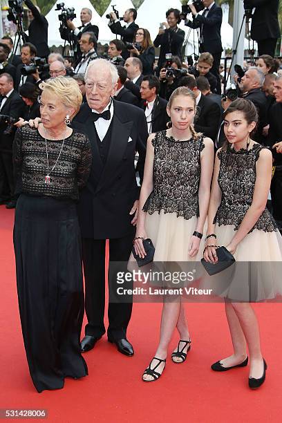 Max von Sydow and his wife Catherine Brelet and his Grand Daughters attend 'The BFG ' premiere during the 69th annual Cannes Film Festival at the...