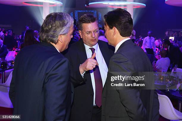 President Reinhard Grindel chats at the FC Bayern Muenchen Bundesliga Champions Dinner at the Postpalast on May 14, 2016 in Munich, Bavaria. Band...