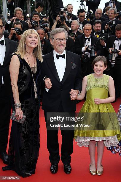 Kate Capshaw, Steven Spielberg and Ruby Barnhill attend 'The BFG ' premiere during the 69th annual Cannes Film Festival at the Palais des Festivals...