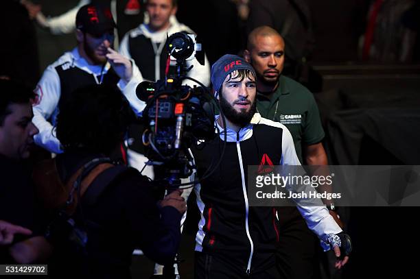 Zubaira Tukhugov of Russia enters the arena before facing Renato Moicano of Brazil before their featherweight bout during the UFC 198 event at Arena...