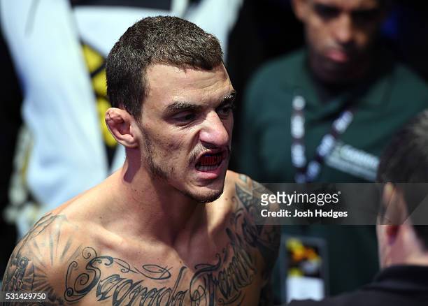 Renato Moicano of Brazil prepares to enter the Octagon before facing Zubaira Tukhugov of Russia before their featherweight bout during the UFC 198...