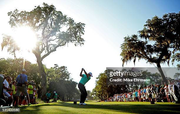 Jason Day of Australia plays his shot from the 15th tee during the third round of THE PLAYERS Championship at the Stadium course at TPC Sawgrass on...