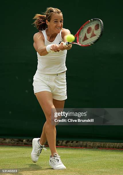 Magdalena Maleeva of Bulgaria in action against Antonella Serra Zanetti of Italy during the fifth day of the Wimbledon Lawn Tennis Championship on...