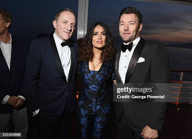 Kering CEO Francois-Henri Pinault, actress Salma Hayek and actor Joel Edgerton attend Vanity Fair and HBO Dinner Celebrating the Cannes Film Festival...