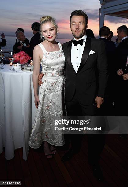 Actress Kirsten Dunst and actor Joel Edgerton attend Vanity Fair and HBO Dinner Celebrating the Cannes Film Festival at Hotel du Cap-Eden-Roc on May...