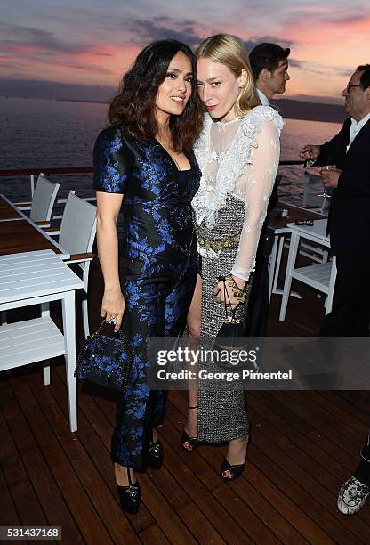 Actresses Salma Hayek and Chloe Sevigny attend Vanity Fair and HBO Dinner Celebrating the Cannes Film Festival at Hotel du Cap-Eden-Roc on May 14,...