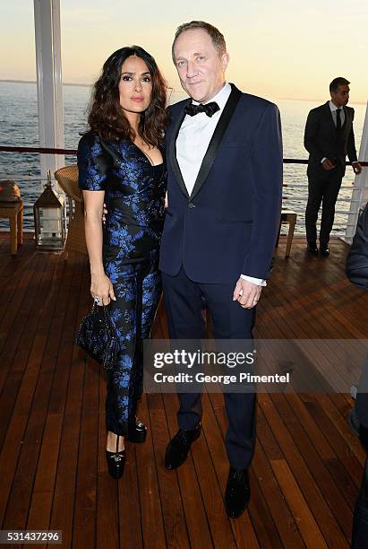 Actress Salma Hayek and Kering CEO Francois-Henri Pinault attend Vanity Fair and HBO Dinner Celebrating the Cannes Film Festival at Hotel du...