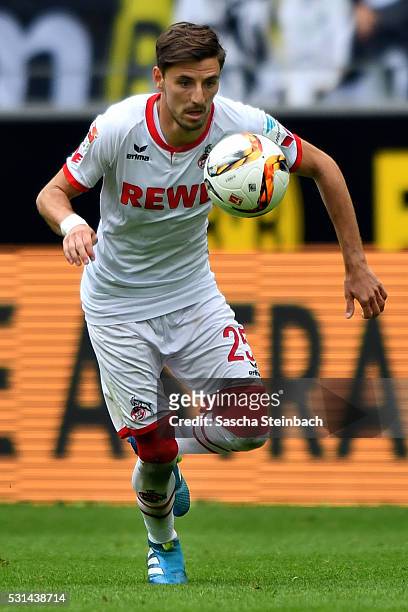 Filip Mladenovic of Koeln controls the ball during the Bundesliga match between Borussia Dortmund and 1. FC Koeln at Signal Iduna Park on May 14,...