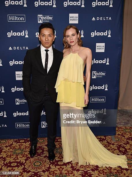 Designer Prabal Gurung and actress Diane Kruger attend the 27th Annual GLAAD Media Awards in New York on May 14, 2016 in New York City.