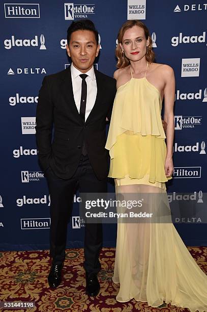 Designer Prabal Gurung and actress Diane Kruger attend the 27th Annual GLAAD Media Awards in New York on May 14, 2016 in New York City.