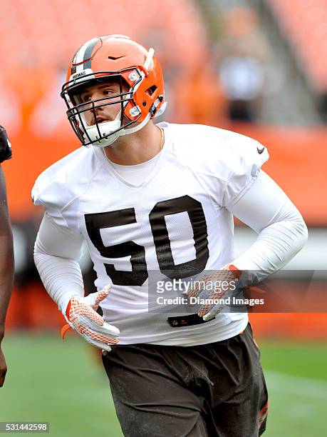 Linebacker Scooby Wright III of the Cleveland Browns runs onto the field during the practice portion of Fan Fest on May 14, 2016 at FirstEnergy...