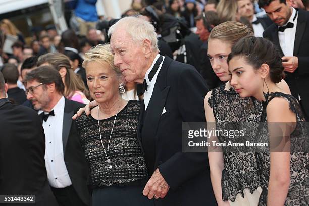 Catherine Brelet and Max Von Sydow attend a screening of "The BFG" at the annual 69th Cannes Film Festival at Palais des Festivals on May 14, 2016 in...