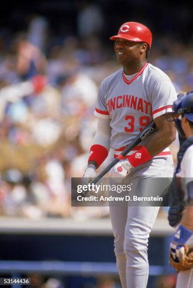 Dave Parker#39 of the Cincinnati Reds walks to the plate during a ...